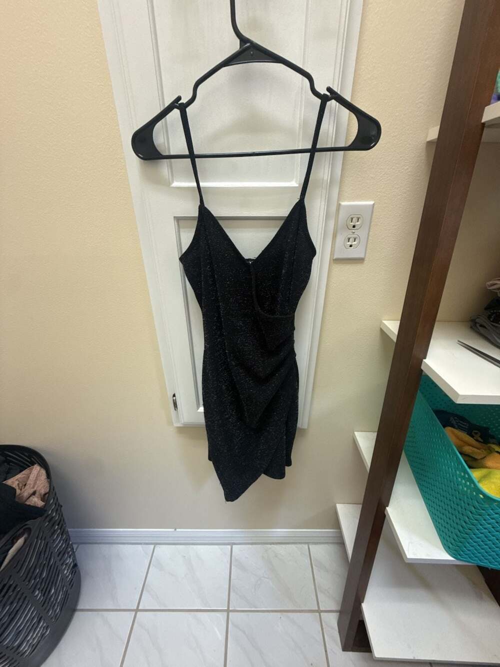 Papermoon Black Glitter Spaghetti Strap Ruched Wrap Bodycon Mini Dress